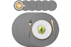 YUNJUER Round Silicone Place mats and Coasters Set, Heat-Resistant 450 °F, Non-Slip and Waterproof, Decoration Accessories for Kitchen Dining Table Home Restaurant, 12 Pieces, (Drak Grey)