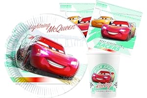 CIAO Kit Party Tavola Disney Cars High Speed in carta FSC compostabile per 8 persone (36 pezzi: 8 piatti Ø23cm, 8 bicchieri, 20 tovaglioli)