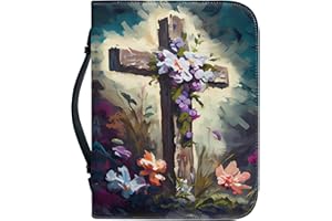 Vodetik Leather Flower Bible Covers for Women Men Extra Large Bible Case for Girls with Zippered Handle Bible Book Cover Church Bookcase