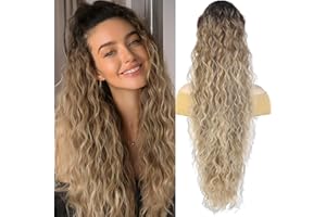 Humistwbiu Claw Clip Ponytail Extension for Women 30 Inch Long Ponytail Hair Piece Wavy Curly Synthetic Hairpieces, Ombre Brown Mix Blonde