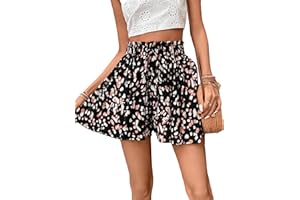 GORGLITTER Women's Allover Print Elastic Waist Shorts Wide Leg Loose Summer Casual Vacation Festival Shorts
