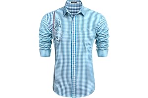 COOFANDY Trachtenhemd Herren Kariertes Hemd Slim Fit Langarm Freizeit Oktoberfest Karohemd für Männer