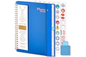 GUMIHO Agenda Semainier 2026 Spirale - A5 (Janvier-décembre 2026)-Agenda Scolaire Avec boucle de stylo, Autocollants de plan (Bleu foncé)