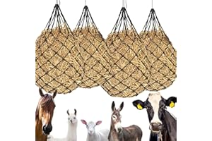 AIYJWXINP 4 Stück Heunetz für Pferde Heuraufe Heunetz Engmaschig Pferd Heusack für Pferde Hay Futtermittelnetz Heusack für Heuraufe Schafe Futternetz mit Kontrolliert Zubehör(Schwarz, 4x4cm)