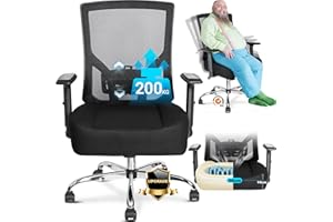 MELOKEA Silla de Oficina 200KG XXL con Cojín de Muelles Más Amplio, Cojín de Asiento Grueso, Silla de Escritorio Ergonómica con Soporte Lumbar Ajustable e Inclinación Continua