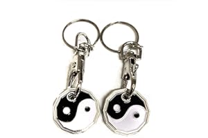 UK Phoenix Trolley Token New £1 Coin Shape 12 Sided Shopping Cart Key Ring Release Shop Locker Keychain (2 x Ying Yang)