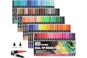 Funnasting Dual Tip Brush Pens - 120 Color Art Markers with Flexible Nylon Brush & Fineliner Tips for Colouring/Drawing/Sketching/Painting