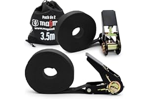 MAGMA 2 Correas de Trinquete 3,5m, 800Kgf/unit. Cinchos, Cinchas de Amarre, Eslingas con Carraca, Remolque Baca Kayak Tabla de Surf Piraguas Canoa Bicicleta Moto, Longitud Ajustable. Negro