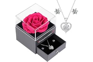 Eaprala Regalos Rosa Eterna con Conjunto de Joyas Te Amo para Siempre Un PRegalo Mujeres, Ideas de Regalos para Mamá, Regalo de Cumpleaños,Regalo Aniversario Mujer(Rosa Caliente)