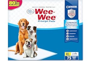 Four Paws Wee-Wee Superior Performance XL Pee Pads for Extra Large Dogs, Leak-Proof Floor Protection Dog & Puppy Quilted Potty Training Pads, Unscented, 28" x 34" (75 Count)