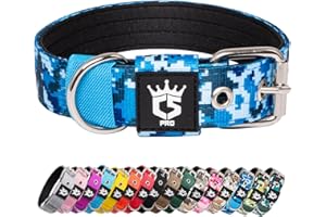 TSPRO Tactical Dog Collar 1.25 Inch Wide Thick Dog Collars with Heavy Duty Metal Buckle, Durable, Strong, Adjustable for Small Dogs (Camo Blue S)