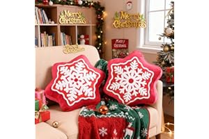 Lanpn Zestaw 2 Poduszka świąteczna, Poduszka w kształcie Płatka śniegu Świąteczna, świąteczna dekoracja, zimowe poduszki dekoracyjne do Biuro Salon Sypialnia na kanapę Łóżko (Czerwony, 44x44cm)
