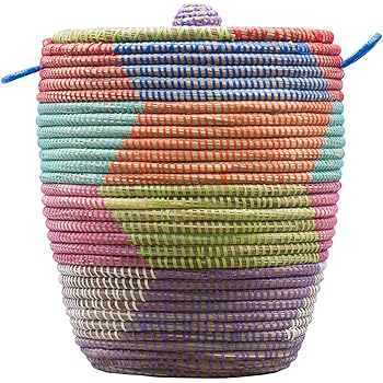 WÄSCHEKORB "MEDITERRAN" MIT DECKEL 50CM x 60CM - HANDARBEIT - FAIR