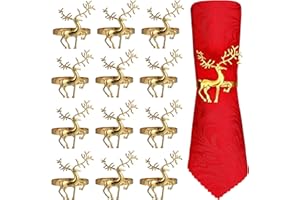 PVFZXS 12 Stück Serviettenringe Weihnachten,4cm Rentier Serviettenhalter, Teiliges Set Von Weihnachts Rentier Serviettenringe Gold, Rentier Serviettenschließe für Weihnachten