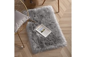 HEQUN Faux pelliccia di agnello di pecora, sintetica decorativa Soffice, imitazione Tappeto Longhair effetto pelliccia divano letto(60 x90CM, Grigio)