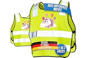 LAUTER SCHUTZ LauterSchutz® Gilet de sécurité [Pack de 2] pour Les Enfants (5-12 Ans) pour Une Meilleure visibilité Jour et Nuit sur Le Chemin de l'école, du vélo, du Sport et de la Circulation routière (Licorne)