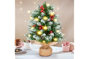 SHAVINGFUN Sapin de Noël,Artificiel De Table de 50 cm, Sapin De Noël Artificiel avec Lumières LED, PVC, Branches De pin Vert Naturel et Sapin, Décoration De Table De Noël