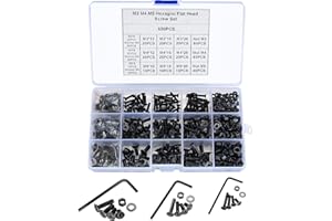 BATEYA 600 Stk Sechskant-Flachkopfbolzen, Muttern Kit, Senkkopf-Innensechskantschrauben, M3 M4 M5 Muttern und Unterlegscheiben Schrauben Kit Maschinenschrauben Befestigungsteil, mit Sechskantschlüssel