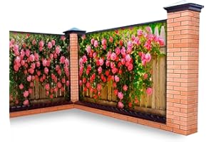 BestMarket.TV Fotofassade mit Aufdruck Heiteres Leben. Gartensichtschutz. Wind Schutz. Balkonverkleidung. Balkonsichtschutz. Sichtschutz. Hecke. (310x158, Rosa Rosen)