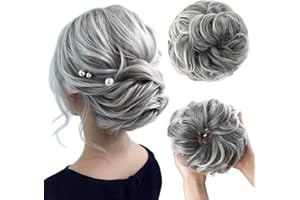 JJstar Moños Postizos, Grande Coleteros Pelo Mujer Postizos de Pelo Natural Rizado Ondulado Postizos Moño y Coletas Extensiones de Cabello, Moño Sintético Despeinado para Mujeres