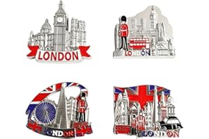 TULPRA 4PCS London Fridge Magnets Set – 3D Metal British Souvenirs, Double-Decker Bus, Tower Bridge, Union Jack, London Icons Decorative Kitchen Magnets, England Souvenirs Gifts for Friends & Family – Silver