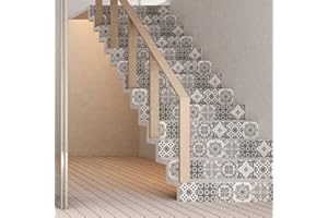 AMBIANCE STICKER Selbstklebende Treppe Fliesen | Aufkleber für Zement Fliesen – Aufkleber für Kontrosenfliesen | Treppe Zementfliesen selbstklebend - azulejos - 15 x 105 cm - 6 Streifen