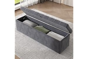 RIAZOS Polsterbank mit Stauraum, Samt Aufbewahrungsbox, Fußhocker Betthocker Sitzbank für Flur, Wohnzimmer, Schlafzimmer, 138 x 41 x 42 cm, Grau