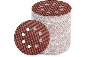 GEOGIEEW 90 Piezas Discos Para Lijas 125mm, 320 Granos Lija Circular con 8 Agujeros Para Lijadora Excéntrica y Lijadora Orbital