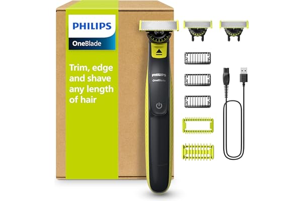 Philips OneBlade 360 Auténtico Barbero, afeitadora y recortadora eléctrica facial y corporal, 3x 360 cuchillas, 3x peine para barba incipiente (1,3,5mm), 1x kit corporal, QP2824/31