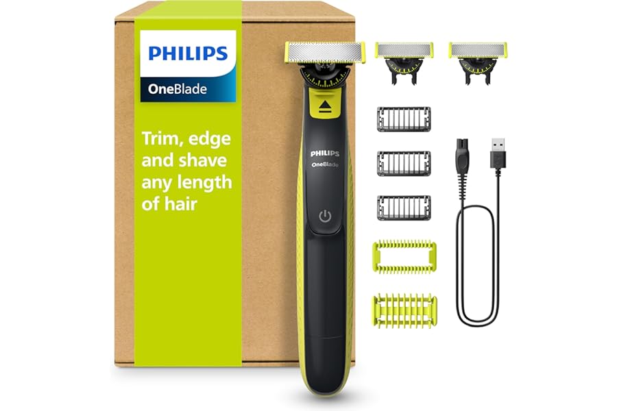 Philips OneBlade Hybrid 360 Blade Technology Electric Shaver for Face & Body, Beard Trimmer/Groomer with 3 x 360 Blade, 3 x Stubble Comb (1,3,5mm) & 1x Body Kit, Model QP2824/31