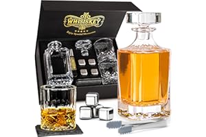 WHISISKEY Zestaw Karafka do Whisky - Zestaw Prezentowy Whiskey - Prezenty dla Mężczyzn - Pomysły na Prezent dla Mężczyzny - Klasyczna Karafka 700ML, 2 Szklanki do Whisky, 4 Kamienie do Whisky