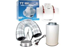 SUPACROP Belüftungsset, 100 mm, 125 mm, 150 mm, für Kulturraum, mit Abluftventilator und Aktivkohlefilter