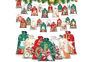 Gigmeta 24 Kalendarz adwentowy do wypełnienia, 18 x 12 cm/15 x 10 cm woreczki ze sznurkiem Kalendarz adwentowy 2025, 24 motywy z spinaczami i sznurkiem