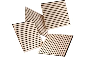 HAGEFOL® Akustikpaneele Holz 60x60 cm, 4 Stück, Farbe: Eiche (hell), Wandpaneele Holz, 3D Lamellenwand aus Holzfurnier auf Akustik Filz