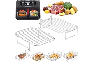 ‎PETHREE Heißluftfritteuse Zubehör Stapelbar, Grillrost #304 Edelstahl, Airfryer Zubehör für Dual Zone 7,6L–10,4L, Kompatibel mit Ninja, Cosori, Russell Hobbs, andere Doppelkammer Airfryer (2er-set)