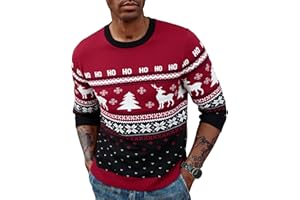 Wayleb Maglione Natalizio Uomo in Maglia Calda, Pullover Invernale con Renna e Motivi Festivi, Girocollo o Collo Alto, Maglioncino Elegante per Natale e Feste S-3XL