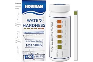 HOVIRAN Bandelettes de test de dureté de l'eau – 150 bandelettes | Kit de test instantané de la dureté de l'eau pour la maison, l'aquarium, la piscine, le spa | Résultats rapides et fiables (0-425 ppm)