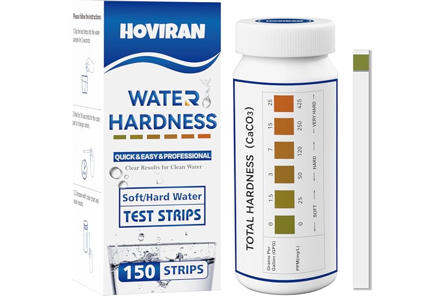 Water Hardness Test Strips – 150 Strips | Instant Hard Water Testing Kit for Home, Aquarium, Pool, Spa | Fast & Accurate Results (0-425 ppm)