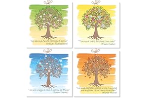 MARELI Kit 4 quadretti cm 10x10 con calamita da appendere a muro e su superfici metalliche ideale come bomboniera Battesimo Prima Comunione Cresima Laurea, ALBERO DELLA VITA