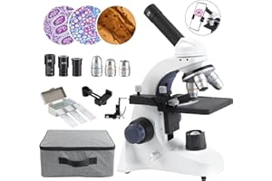 FOUR E'S SCIENTIFIC Microscopio para niños y Estudiantes, 40 x 2000 microscopio con Doble iluminación LED