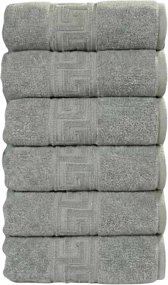 ANILSAN 6'lı El ve Yüz Havlusu Seti (50x90 cm) -%100 Pamuk, Yüksek Emici, Grek Desenli - Ev, Otel, Spa ve Banyo İçin Lüks Havlu Seti Günlük Kullanıma Uygun