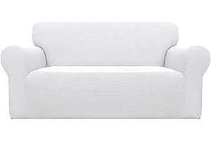 Greatime Stretch Sofabezug Sofaüberwurf Möbelschutz Sofaüberzug Couchbezug Couch Schild Sofahusse Weich mit Gummiband Schaumstreifen(Schneeweiß,2-Sitzer)