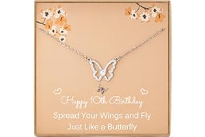 Pabenlily 10th Birthday Gifts for Girls, Sterling Silver Dainty Butterfly Pendant Necklace with CZ Stones, Presents for 10 Year Old Girls, 10 Year Old Girl Gift Ideas