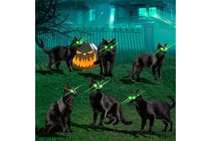 AIHAOYU 6er Pack Schwarze Katze Halloween Dekoration, Halloween Dekor Außenhof Schilder mit Pfählen, Leuchtende Augen im Dunkeln mit Gruseliger Silhouette für Hof, Rasen, Garten, Halloween Outdoor Partys Deko