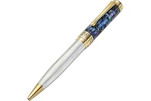 Xezo Stylo-bille Maestro, argent massif 925 et coquille de mer pāua bleue avec placage en or 18 carats. Artisanal, chacun est unique, numéroté