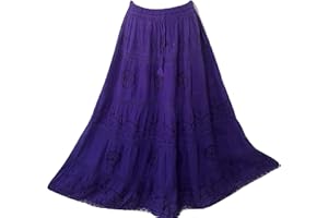 Doorwaytofashion Women Cotton Maxi Full Length Skirt Embroidered Boho Casual Festival Summer UK 10,12,14,16,18