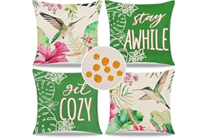 ASTNIC Set di 4 Impermeabili Federe Cuscini Decorativi Copricuscini Cuscini con stampa di geranio e colibrì, Decorativo per Cuscino Giardino Camera da Letto Soggiorno Auto 40x40cm,4 Pezzi