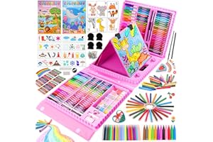 GOLDGE Malette Dessin Enfant Crayon de Couleurs, 230+ ièces Coloriage Kit Dessin, Cadeau Fille 3 4 5 6 7 8 9 10 ans, Jouet Fille 3-10 ans avec Pastels à L'Huile, Crayons De Couleur, Stylos Aquarelle