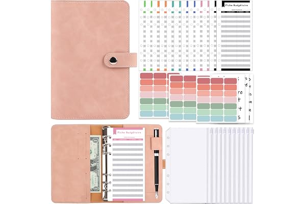 KIHONI Classeur Budget A6 Français,Enveloppe budget, Budget Planner Français avec 10 Budget Enveloppe,12 Feuilles de Budget,3 Autocollants Français,3 Etiquete pour Maison Bureau et Voyages