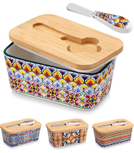 Mexikanische Butterdose Aus Talavera-Keramik – Handbemalt, Blau-weißes Blumen-Design, Mit Deckel